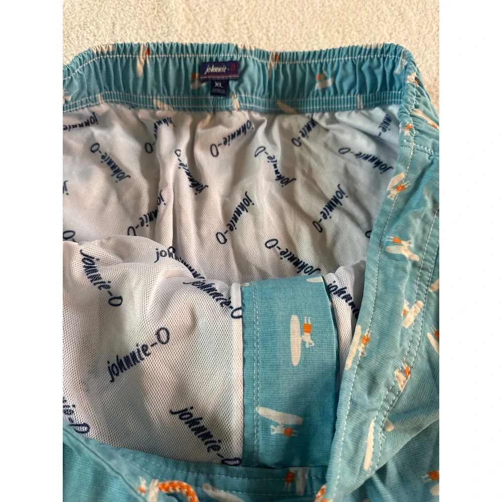 Johnnie-O Mens Surfer Print Swim Trunks Light Blue XL Board Shorts Mesh Lined XL